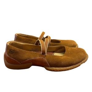 BORN Shoes V Elastic Strap Chestnut/Tan Suede Leather Slip On Mary Janes US 7.5